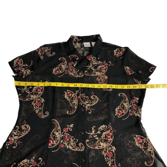 Vintage Emma James Top 14 Black Paisley Floral Sheer Button Y2K Boho Whimsigoth - Picture 11 of 11